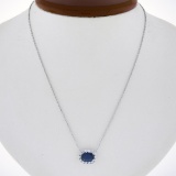 NEW 18k Gold 1.88 ctw GIA Cushion Blue Sapphire Diamond Halo Pendant Necklace