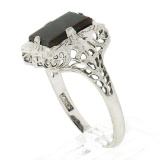 Antique Art Deco 14k White Gold Bloodstone Detailed Open Filigree Solitaire Ring
