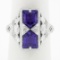 14K White Gold 1.80 ctw Amethyst & Diamond Filigree Etched Milgrain Platter Ring