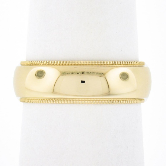 Classic 14k Gold 6mm Wide Domed Polished w/ Milgrain Stackable Wedding Band Ring