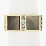 Vintage Gemlok 18K Gold Diamond Inlaid Black Mother of Pearl Eternity Band Ring