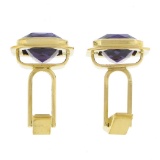 Mens Vintage 14K Gold Rectangular Bezel Alexandrite w/ Polished Frame Cuff Links