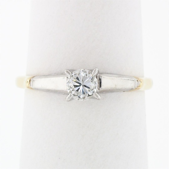 Vintage 14k Gold Old Transitional Diamond Solitaire Engagement or Promise Ring