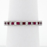 New .900 Platinum .92 ctw Calibre Ruby Diamond Double Milgrain Eternity Band Rin