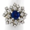 Vintage 14K TT Gold 3.26 ctw Round Sapphire Diamond Tiered Snowflake Cluster Rin