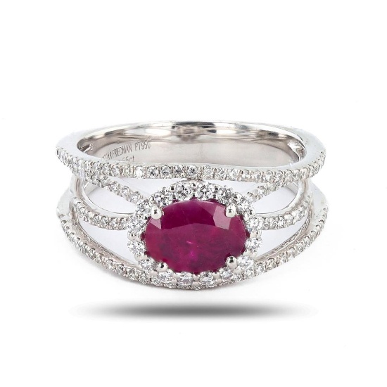 1.03 ctw BURMESE Ruby and 0.55 ctw Diamond Platinum Ring (GIA CERTIFIED)