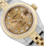 Rolex Ladies Quickset 18K Two Tone Factory Diamond Dial Datejust With Rolex Box