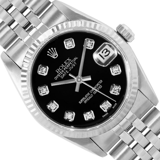 Rolex Midsize Stainless Steel 31MM Black Diamond Datejust With Rolex Box