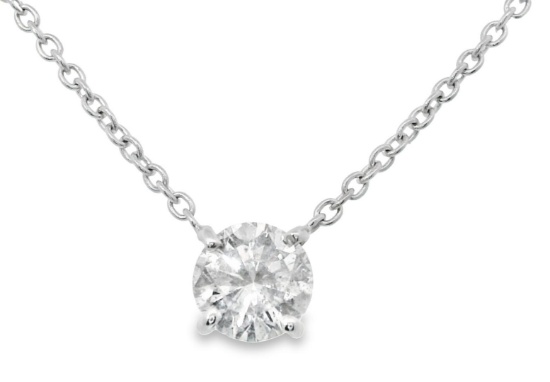0.93 ct. Diamond Solitaire Necklace - 14KT White Gold