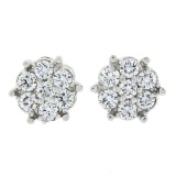 New 14k White Gold 0.55 ctw Round Brilliant Prong Diamond Cluster Stud Earrings