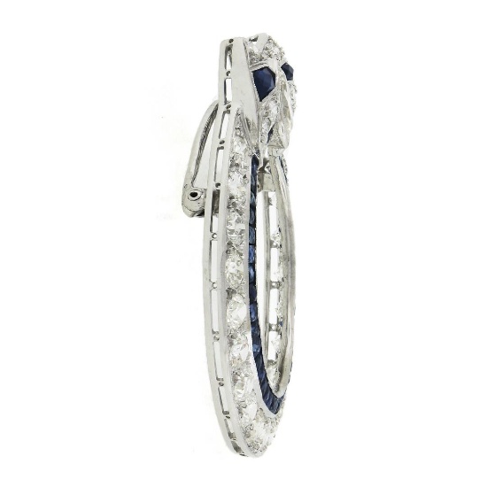 Antique Art Deco Platinum Old Cut Diamond & Sapphire Ribbon Circle Wreath Brooch