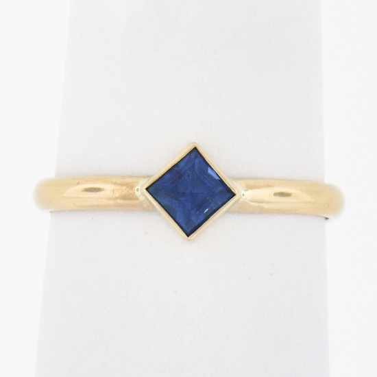 Simple Petite 14k Gold 0.35 ctw Square Step Cut Bezel Set Sapphire Solitaire Rin