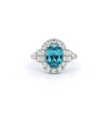 Fashion Blue Zircon & Diamond Halo Ring