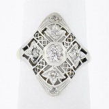 Antique Edwardian 18k Gold Platinum 0.20 ctw Diamond Filigree Petite Dinner Ring