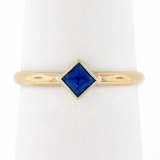 Simple Petite 14k Gold 0.32 ctw Square Step Cut Bezel Set Sapphire Solitaire Rin