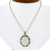 Vintage 14k Gold Oval Cabochon Opal Single Cut Diamond Open Pendant 15.5