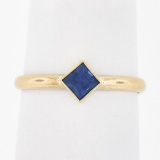 Simple Petite 14k Gold 0.35 ctw Square Step Cut Bezel Set Sapphire Solitaire Rin