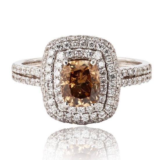 1.18 ctw Fancy Brown CENTER Diamond 18K White Gold Ring (2.11 ctw Diamonds)