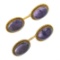 Men's Antique 14K Gold Oval Cabochon Bezel Amethyst Ball Bead Frame Cuff Links