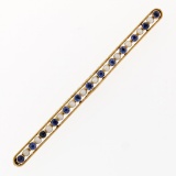 Antique Krementz 14k Gold 1.30 ctw Old Sapphire Natural Pearl Long Bar Pin Brooc