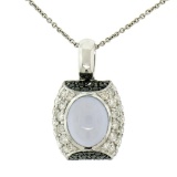 14K White Gold 4.31 ctw Oval Chalcedony White & Black Diamond 16