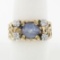 Unisex Vintage 14K Yellow Gold Oval Cabochon Star Sapphire & Diamond Nugget Ring