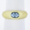 MAZ 14k Yellow Gold Oval Bezel Aquamarine Solitaire Textured Cocktail Band Ring