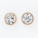 NEW Solid 14k Rose Gold 0.42 ctw Bezel Set Round Brilliant Diamond Stud Earrings