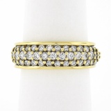 Jose Hess 18k Gold 0.90 ctw Round Prong Diamond Multi Row Grooved Wide Band Ring