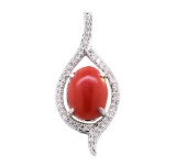 5.65 ctw Red Coral and Diamond Pendant - 14KT White Gold