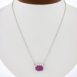 NEW 18K Gold 5.24 ctw GIA NO HEAT Pink Sapphire & Diamond Halo Pendant Necklace