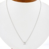 NEW 14k White Gold 0.48 ctw Princess Cut Prong Diamond Solitaire Pendant Necklac
