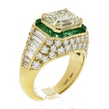 Estate 18k Yellow Gold 6.07 ctw GIA Emerald Cut & Baguette Diamond Engagement Ri
