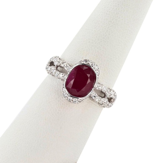 2.29 ctw BURMESE Ruby and 0.84 ctw Diamond Platinum Ring (GIA CERTIFIED)
