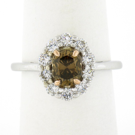 NEW 18k & 14k Gold GIA Fancy Dark Yellow Brown Solitaire w/ Diamond Halo Ring