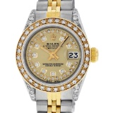 Rolex Ladies Quickset Two Tone Champagne Diamond Lugs Datejust Wristwatch
