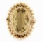 Vintage 18k Gold Milgrain Bezel Oval Citrine Open Work Beaded Large Platter Ring