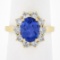 NEW 14k Yellow Gold 2.86 ctw Oval Violet Blue Tanzanite Round Diamond Halo Ring
