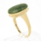 10K Gold Milgrain Bezel Set Oval Cabochon Jade Polished Simple Solitaire Ring
