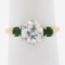 Antique 18k Gold & Platinum 2.02 ctw GIA European Diamond w/ Emerald 3 Stone Rin