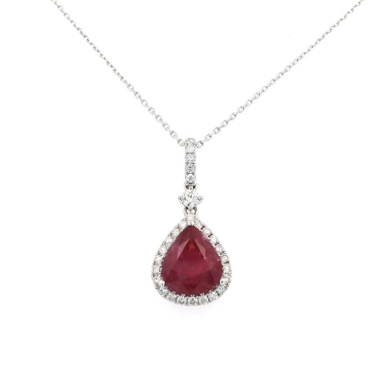 Fashion Pear Shaped Ruby & Diamond Pendant and Chain