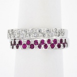 NEW 14K Gold 0.85 ctw Pave Pink Sapphire & Diamond Dual Stack Look Wavy Band Rin