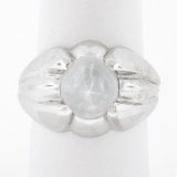 Unisex Vintage 14K Gold 5.40 ctw Oval Cabochon White Star Sapphire Domed Wide Ri