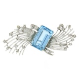 Vintage Handmade Platinum 20.5 ctw GIA Emerald Cut Aquamarine Diamond Wire Brooc