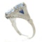 Antique Art Deco 18K Gold Moi et Toi Aquamarine & Sapphire Wheat Engraved Ring