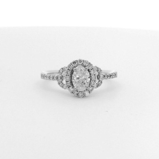 0.79 ctw Diamond Halo Wedding Ring - 14KT White Gold
