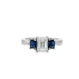 1.69 ct. GIA Blue Sapphire and Diamond Wedding Engagement Ring - 14KT White Gold