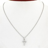 Petite Solid Platinum .30 ctw Round Brilliant Diamond Simple Cross Pendant & Cha