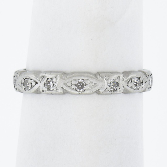 Antique Platinum 0.15 ctw Diamond Alternated Marquise & Square Eternity Band Rin