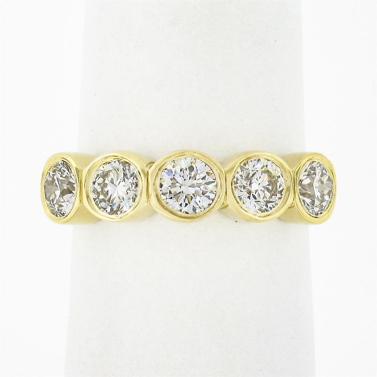 NEW Custom Made 18K Yellow Gold 1.21 ctw Bezel Diamond 5 Stone Wedding Band Ring
